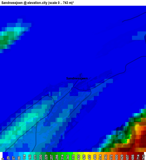 Zoom OUT 2x Sandnessjøen, Norway elevation map