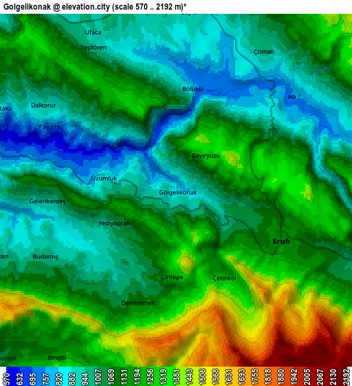 Zoom OUT 2x Gölgelikonak, Turkey elevation map