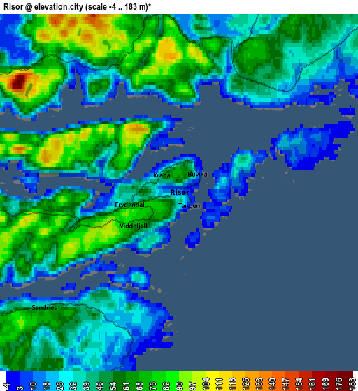 Zoom OUT 2x Risør, Norway elevation map