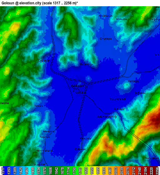 Zoom OUT 2x Göksun, Turkey elevation map