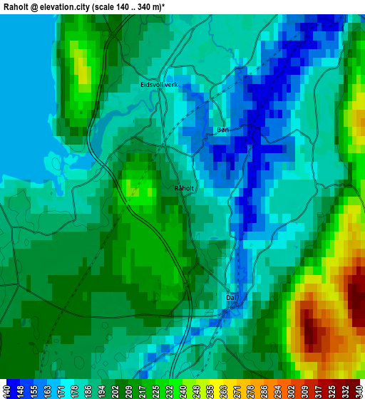 Zoom OUT 2x Råholt, Norway elevation map