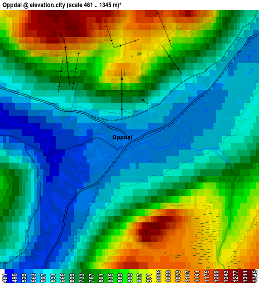 Zoom OUT 2x Oppdal, Norway elevation map
