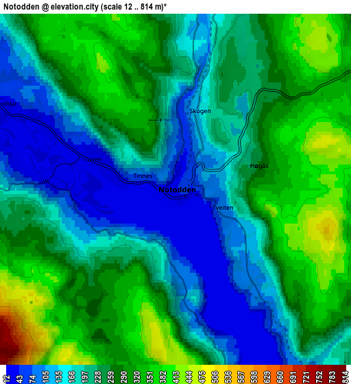 Zoom OUT 2x Notodden, Norway elevation map