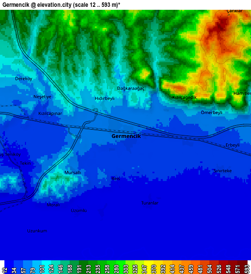 Zoom OUT 2x Germencik, Turkey elevation map