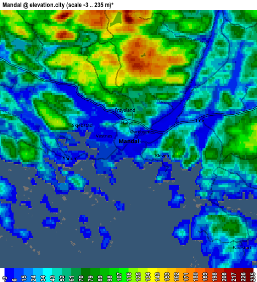 Zoom OUT 2x Mandal, Norway elevation map