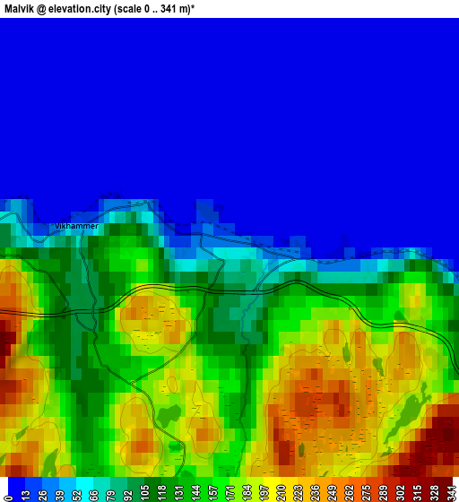 Zoom OUT 2x Malvik, Norway elevation map