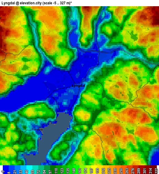 Zoom OUT 2x Lyngdal, Norway elevation map