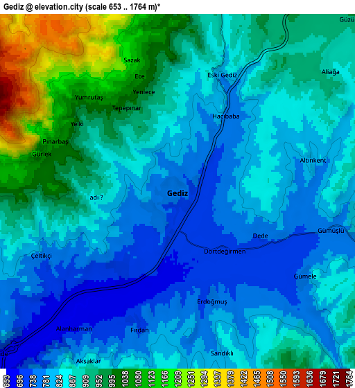 Zoom OUT 2x Gediz, Turkey elevation map