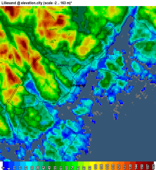 Zoom OUT 2x Lillesand, Norway elevation map