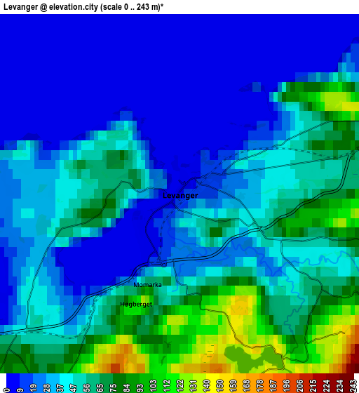 Zoom OUT 2x Levanger, Norway elevation map