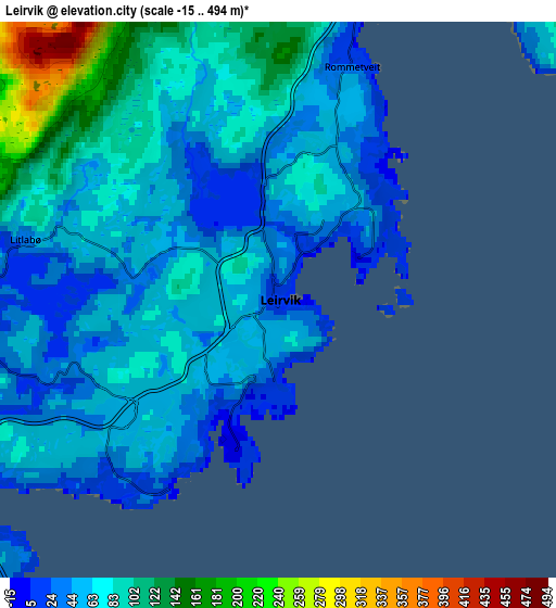 Zoom OUT 2x Leirvik, Norway elevation map