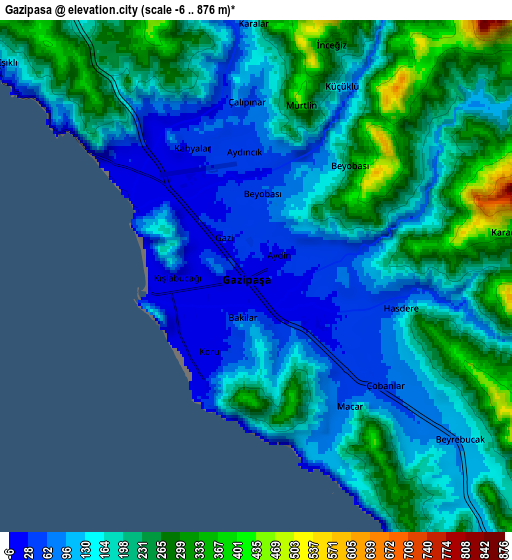 Zoom OUT 2x Gazipaşa, Turkey elevation map