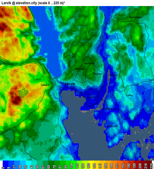 Zoom OUT 2x Larvik, Norway elevation map