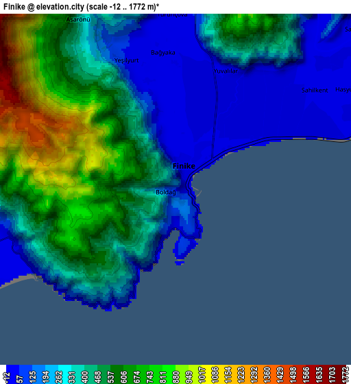 Zoom OUT 2x Finike, Turkey elevation map