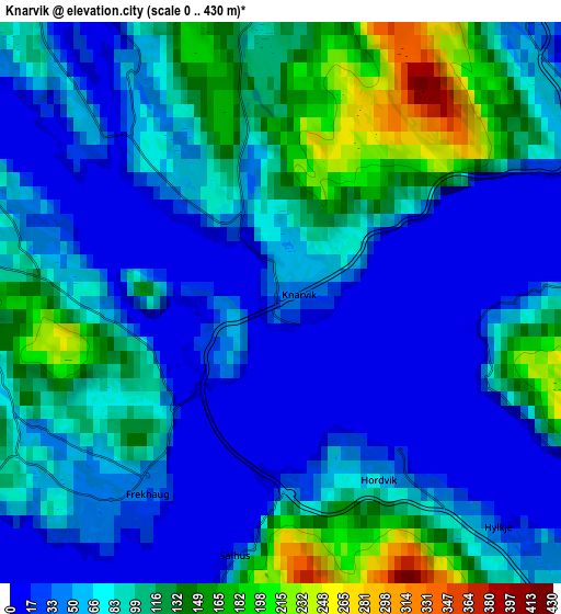 Zoom OUT 2x Knarvik, Norway elevation map