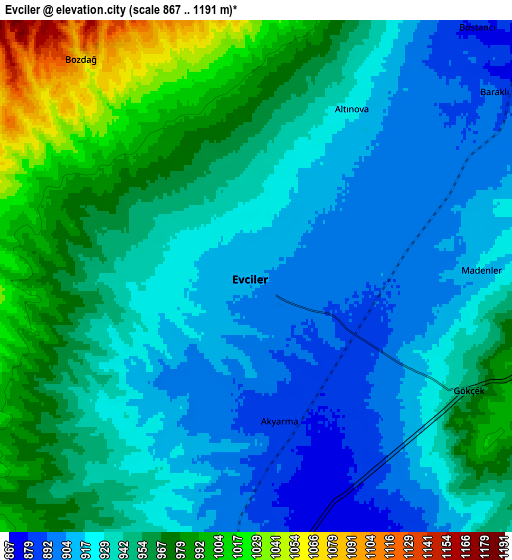 Zoom OUT 2x Evciler, Turkey elevation map