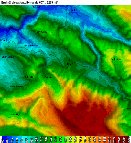 Zoom OUT 2x Eruh, Turkey elevation map