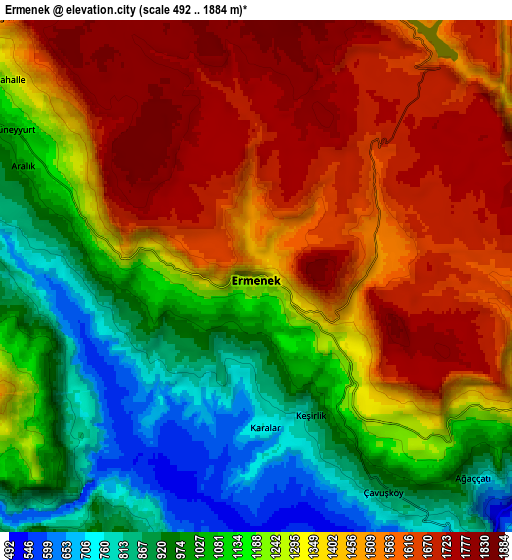 Zoom OUT 2x Ermenek, Turkey elevation map