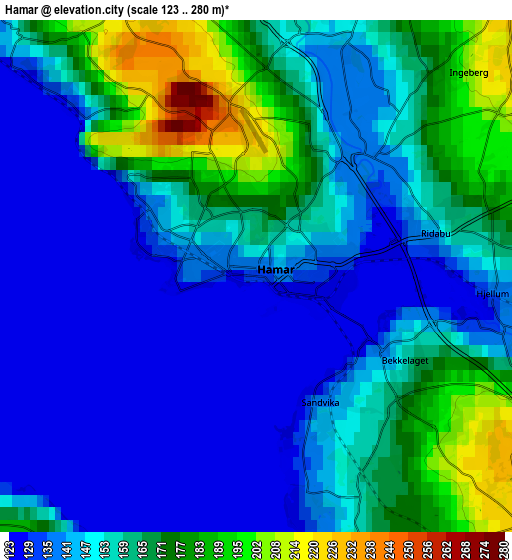 Zoom OUT 2x Hamar, Norway elevation map