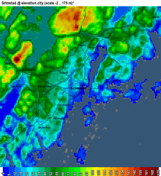 Zoom OUT 2x Grimstad, Norway elevation map