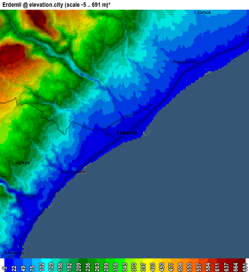 Zoom OUT 2x Erdemli, Turkey elevation map