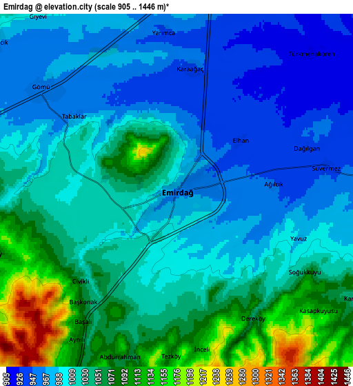 Zoom OUT 2x Emirdağ, Turkey elevation map