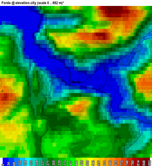 Zoom OUT 2x Førde, Norway elevation map