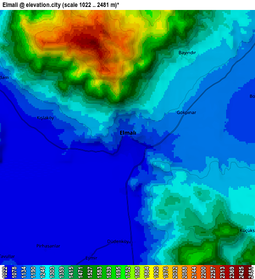 Zoom OUT 2x Elmalı, Turkey elevation map