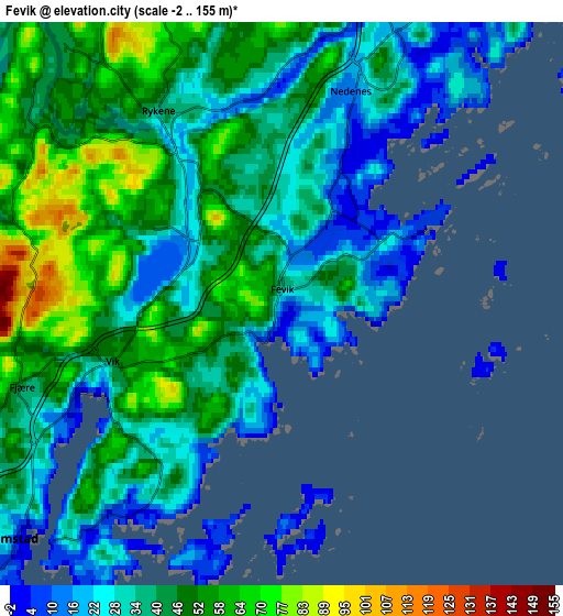 Zoom OUT 2x Fevik, Norway elevation map