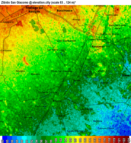 Zoom OUT 2x Zibido San Giacomo, Italy elevation map