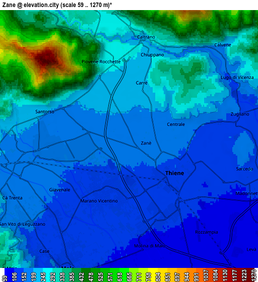 Zoom OUT 2x Zanè, Italy elevation map