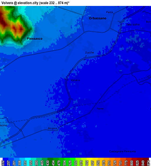 Zoom OUT 2x Volvera, Italy elevation map