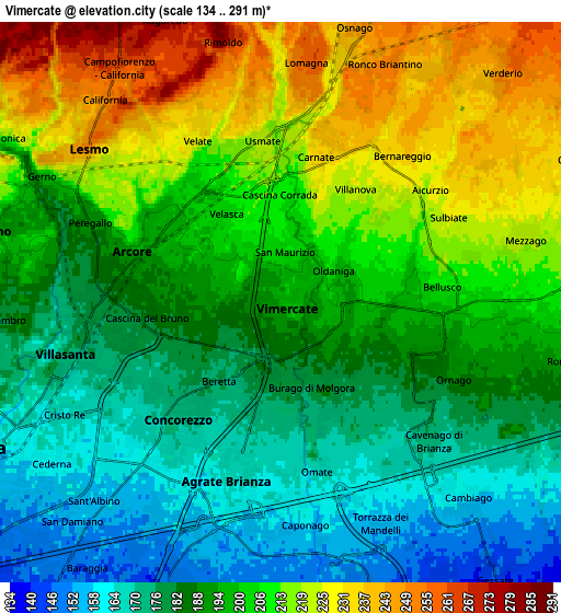 Zoom OUT 2x Vimercate, Italy elevation map