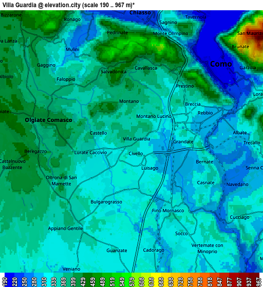 Zoom OUT 2x Villa Guardia, Italy elevation map