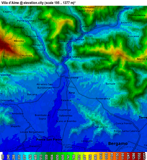 Zoom OUT 2x Villa d'Almè, Italy elevation map