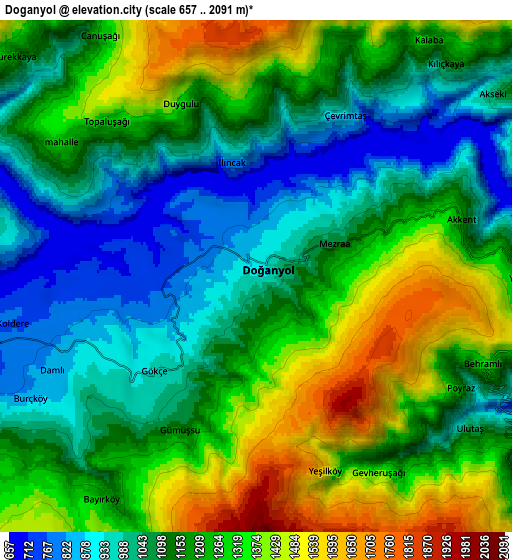 Zoom OUT 2x Doğanyol, Turkey elevation map