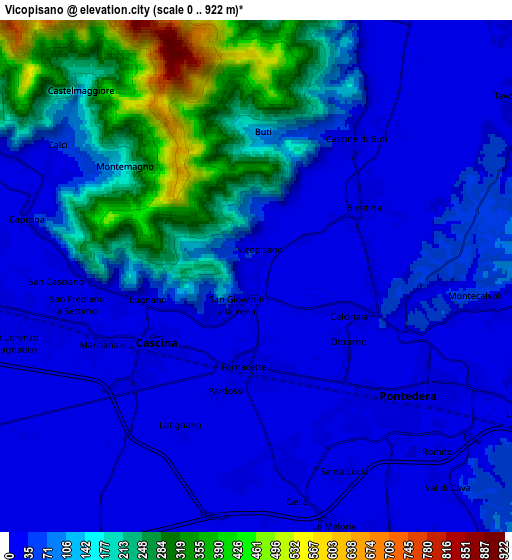 Zoom OUT 2x Vicopisano, Italy elevation map