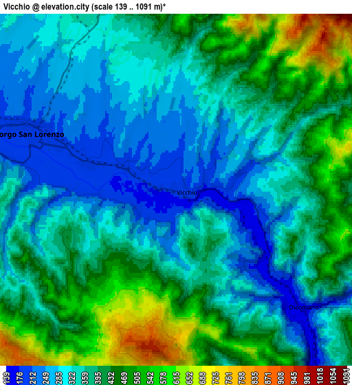 Zoom OUT 2x Vicchio, Italy elevation map