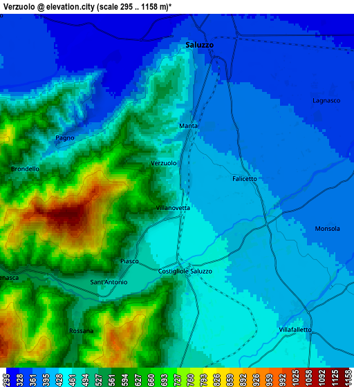 Zoom OUT 2x Verzuolo, Italy elevation map