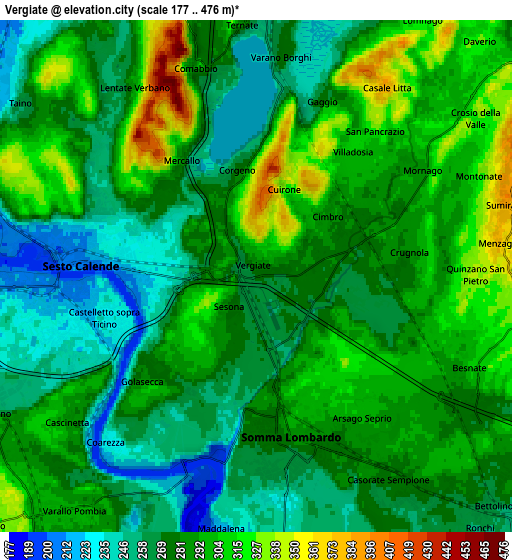 Zoom OUT 2x Vergiate, Italy elevation map