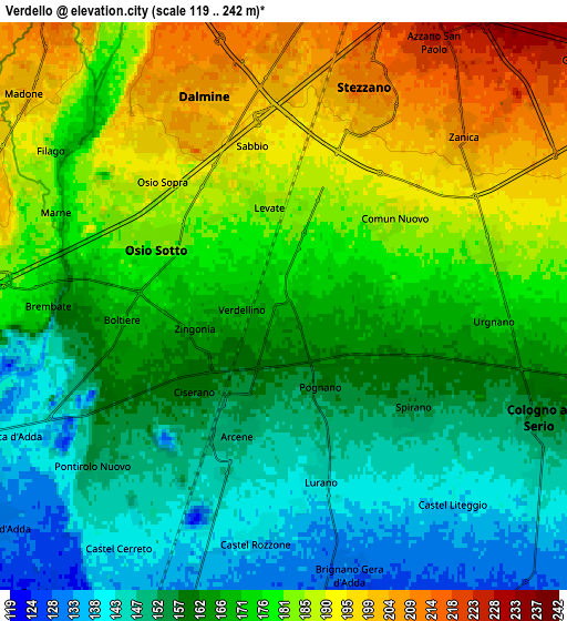 Zoom OUT 2x Verdello, Italy elevation map