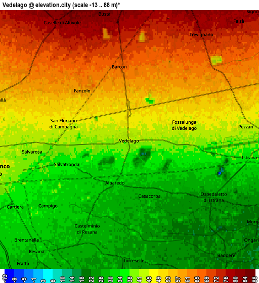 Zoom OUT 2x Vedelago, Italy elevation map