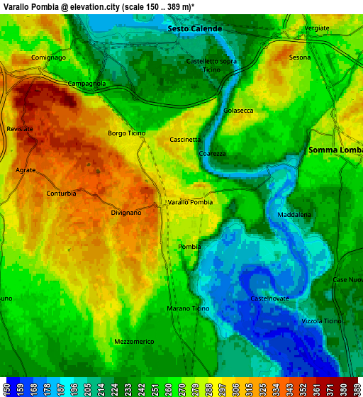 Zoom OUT 2x Varallo Pombia, Italy elevation map