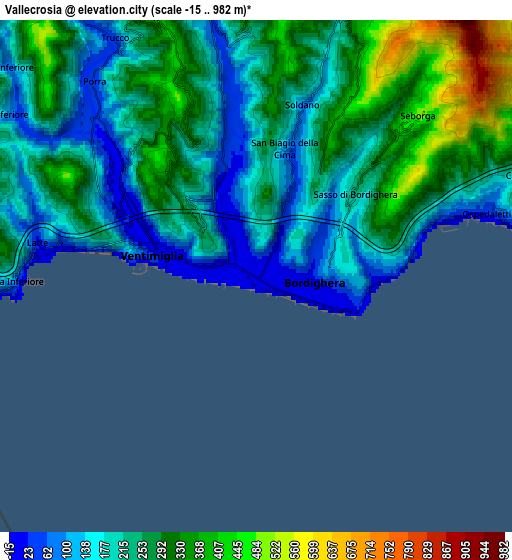 Zoom OUT 2x Vallecrosia, Italy elevation map