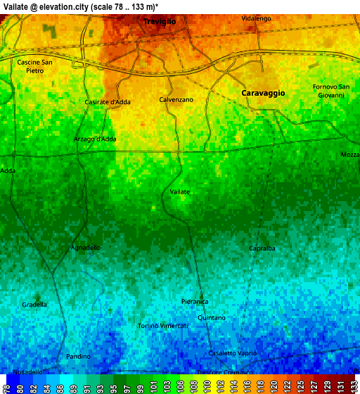 Zoom OUT 2x Vailate, Italy elevation map