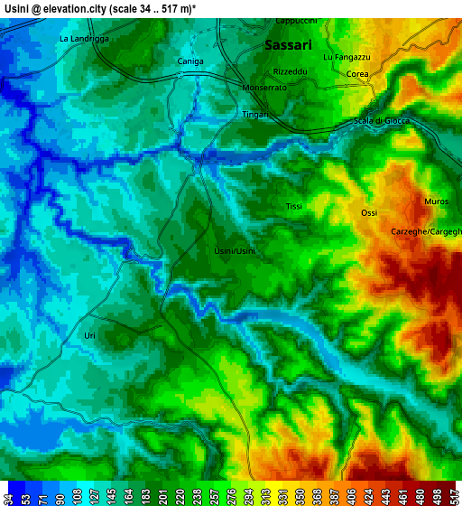 Zoom OUT 2x Usini, Italy elevation map