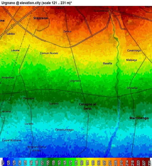 Zoom OUT 2x Urgnano, Italy elevation map