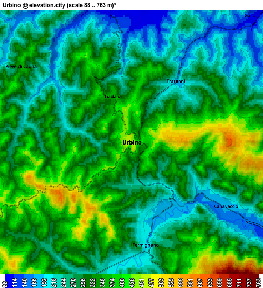 Zoom OUT 2x Urbino, Italy elevation map