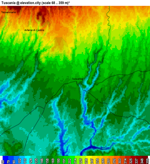 Zoom OUT 2x Tuscania, Italy elevation map