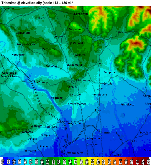 Zoom OUT 2x Tricesimo, Italy elevation map